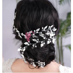 Accesoriu modern pentru decor par WED07PP Argintiu cu perle de 60cm + 6 agrafe